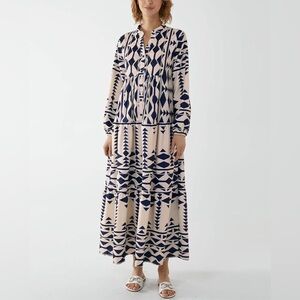Navy and Cream Geometric Maxi Dress